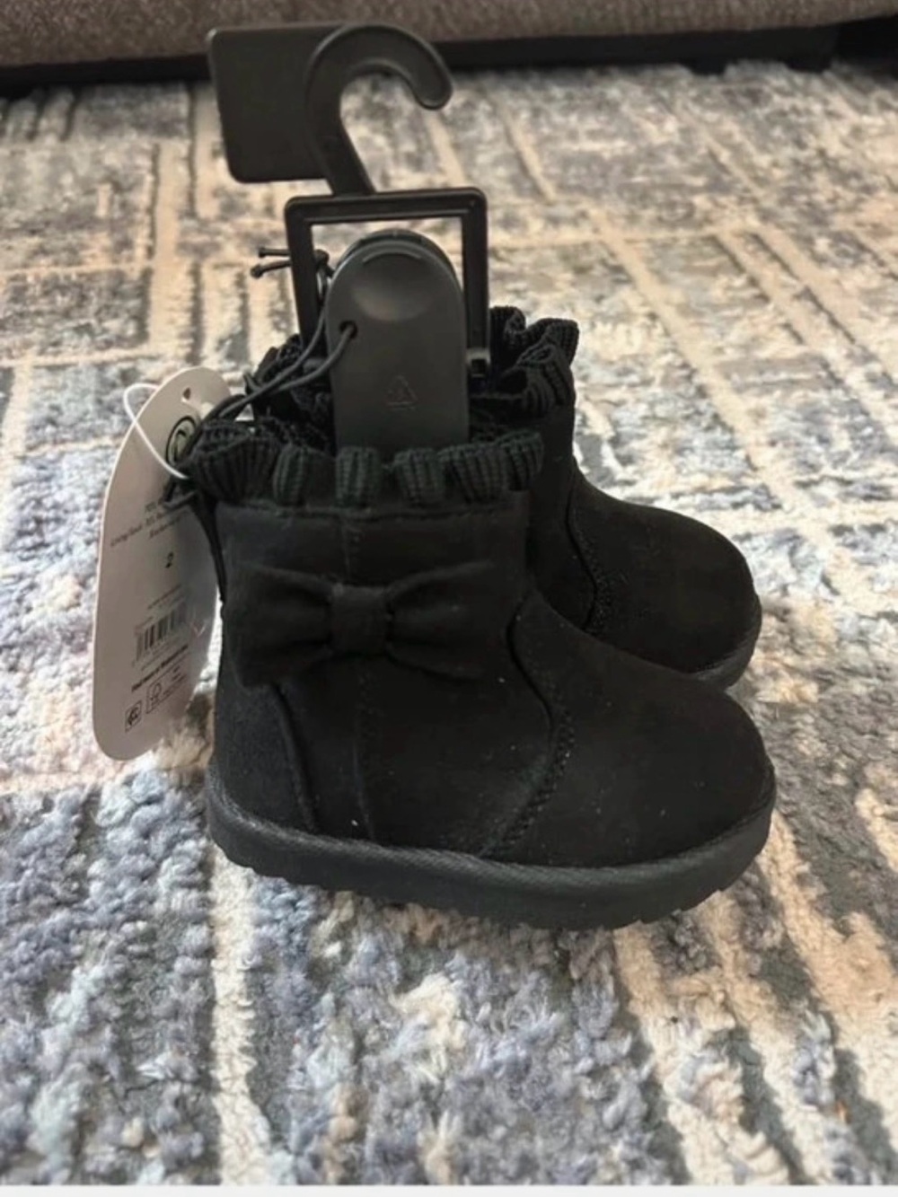 Kids Black Bow Ankle Boots